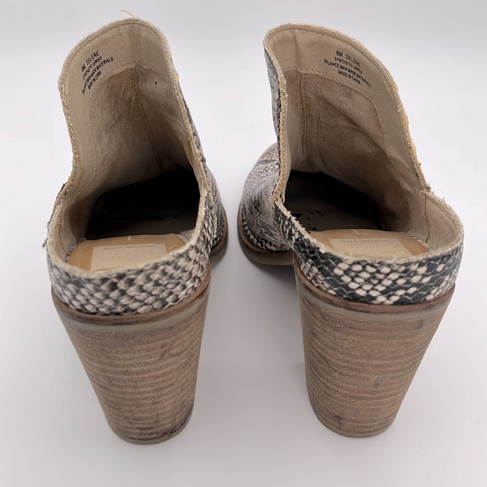 Dolce Vita - women’s Selene‎ Snake embossed heeled Mule shoes gray / tan size 8 - Picture 11 of 13